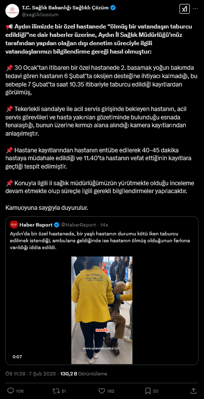Sağlık Bakanlığı'nın Açıklaması