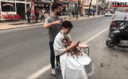 Depremden sonra ilginç görüntü: Tıraşı dışarıda bitirdi