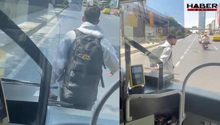 Durak harici olduğu için otobüse alınmayan yolcudan ilginç hareketler