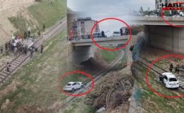 Otomobil demiryoluna uçtu, 3 yaralı var
