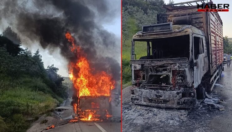 Bursa'da alev alan kamyon demir yığınına döndü