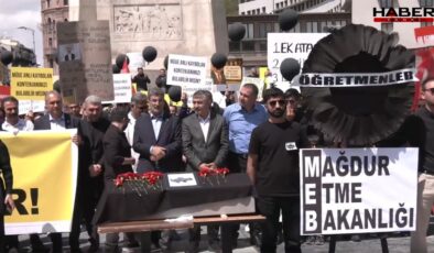 Ek atama isteyen öğretmenler Bakan Tekin'i 'tabutla' protesto etti