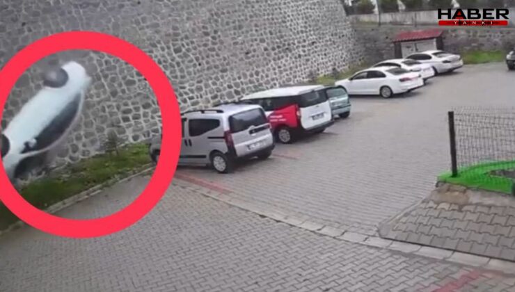 Ordu'da otomobil site bahçesine düştü: Sürücünün can verdiği kaza kamerada