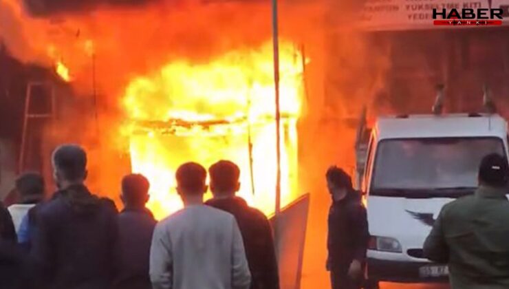 Rize'de oto döşemeci atölyesi alev alev yandı
