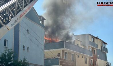 Gebze'de 4 katlı binanın çatısında yangın: Panik anları kameralara yansıdı