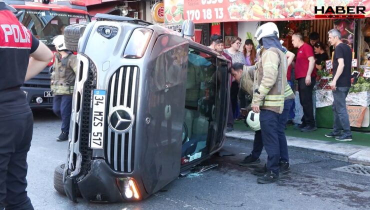 Motosiklete çarpıp kaçan cip devrildi