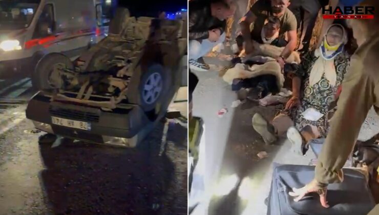 Otomobil takla atıp ters döndü: 4 yaralı!