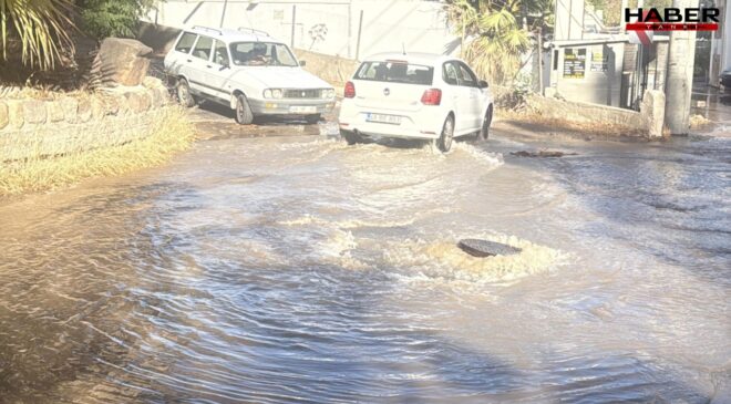 Bodrum’da su isale hattı patladı: Tonlarca su boşa aktı
