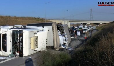 Kuzey Marmara Otoyolu'nda TIR devrildi