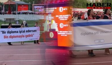 ODTÜ mezuniyetine '19 Mart' ve 'diploma' pankartları damga vurdu