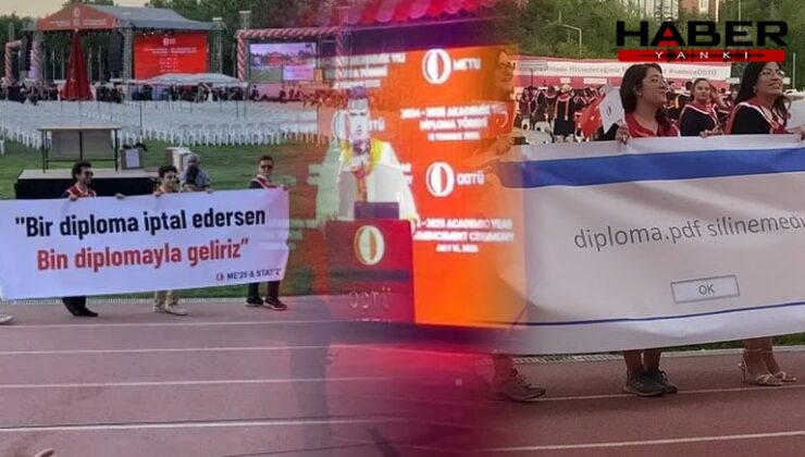 ODTÜ mezuniyetine '19 Mart' ve 'diploma' pankartları damga vurdu