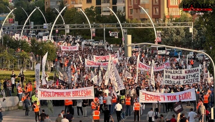 Yüzlerce kişi "Katil İsrail, işbirlikçi AKP" sloganları eşliğinde AK Parti Genel Merkezi'ne yürüdü