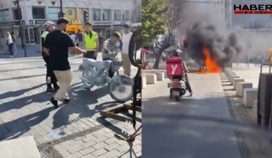 Fatih'te hareketli dakikalar: Trafikten men edildiğini öğrenince motosikletini yaktı