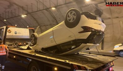 Kocaeli’de tünelde meydana gelen kazada otomobil takla attı