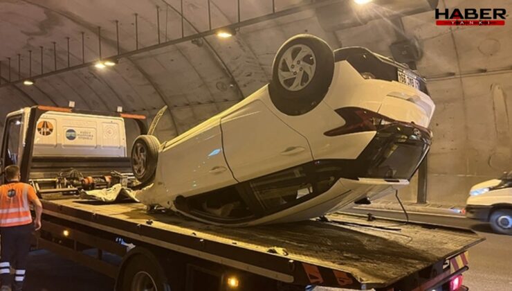 Kocaeli’de tünelde meydana gelen kazada otomobil takla attı