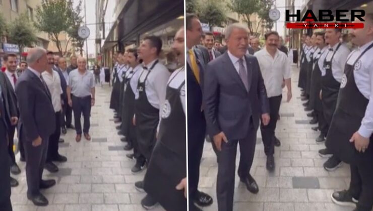 'Dikkat!' komutuyla karşılandı! Hulusi Akar, fenomen pilavcıda 'içtima' aldı