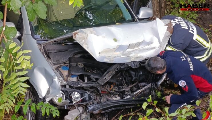 Amasya’da otomobil bahçeye devrildi: 4 yaralı