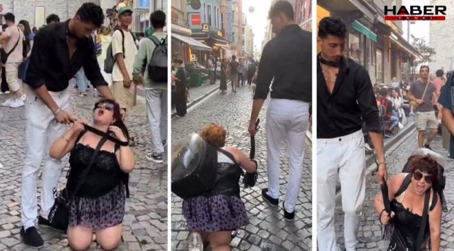 Beyoğlu'nda kadının boynuna tasma takıp gezdirdi: 2 tutuklama