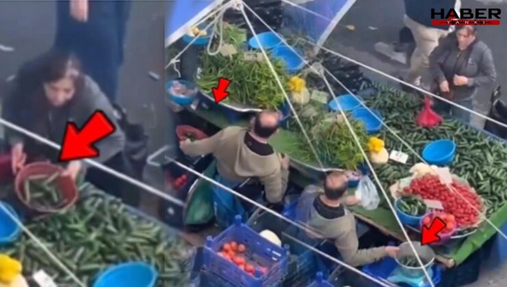 Pazarda skandal görüntüler! Müşterinin seçtiğini kenara ayırıp farklı ürünler verdi