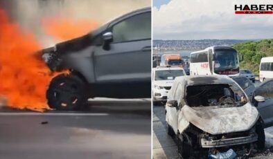 Büyükçekmece'de otomobil alev alev yandı