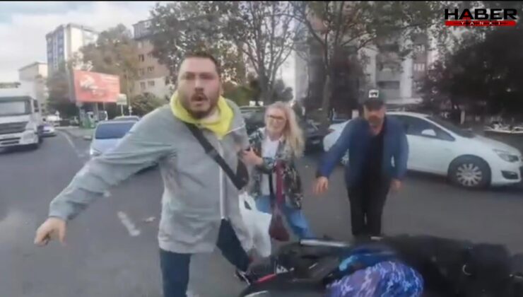 İstanbul'da motosikletli kişiye tekme tokat saldırı