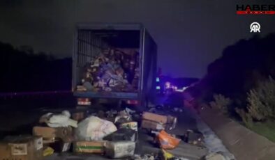 Kuzey Marmara Otoyolu'nda kamyon yandı