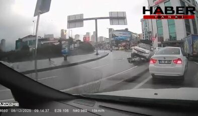 Ataşehir’de otomobil motosiklete çarpıp takla attı: Ölümden döndü