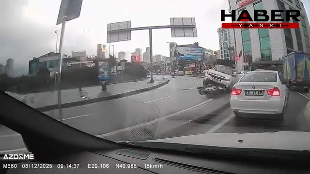 Ataşehir’de otomobil motosiklete çarpıp takla attı: Ölümden döndü