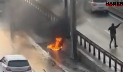 D-100’de seyir halindeki motosiklet alev alev yandı