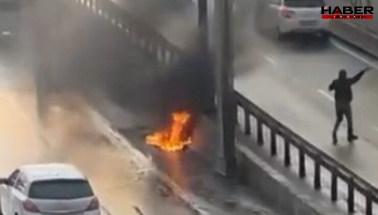 D-100’de seyir halindeki motosiklet alev alev yandı