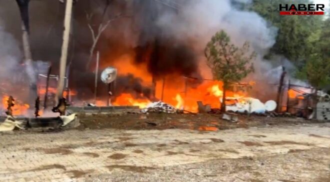 Karavanda çıkan yangın çevreye de sıçradı