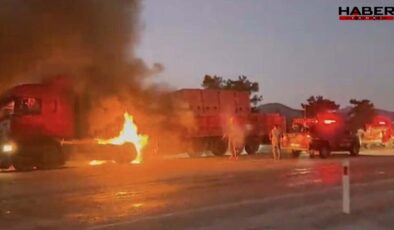 Muğla'da tuğla yüklü TIR alev alev yandı