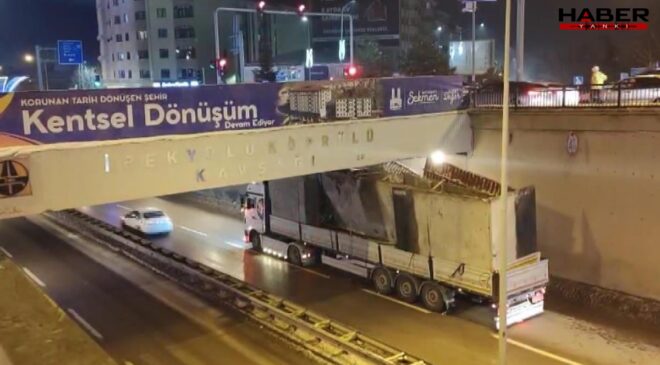 Beton yüklü TIR alt geçitte mahsur kaldı