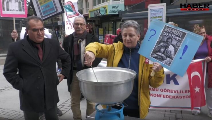 Emekli zammını taş kaynatarak protesto ettiler